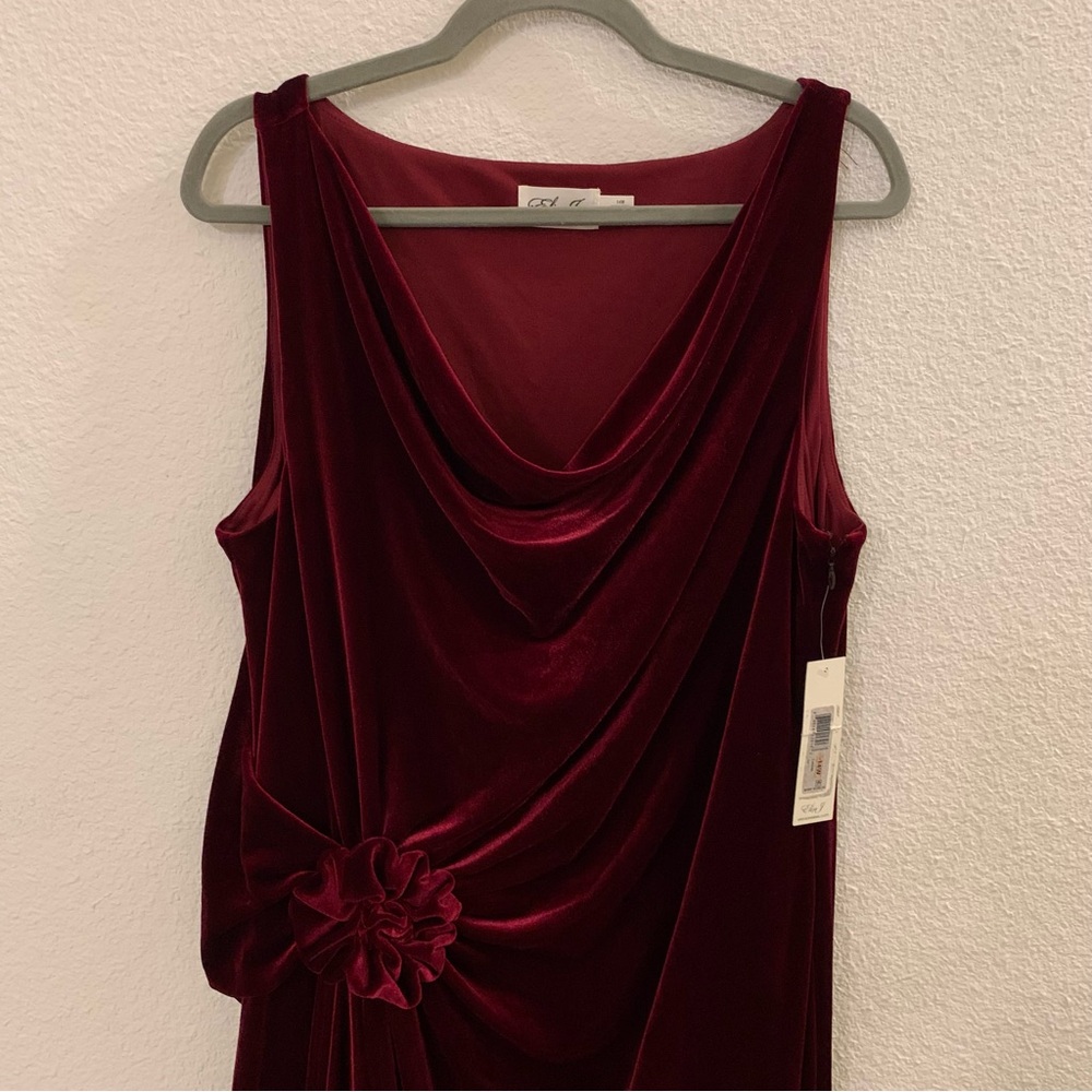 Eliza J women’s NWT burgundy cowl neck velvet gathered formal dress size 14W - Picture 2 of 9